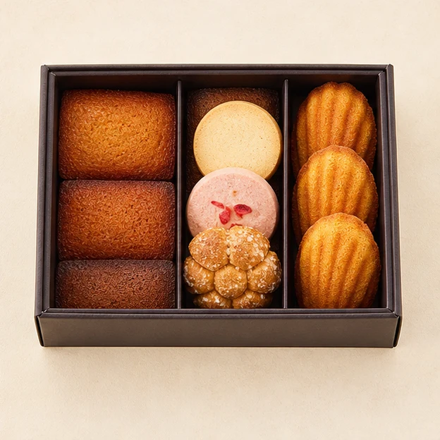 フィナンシェ、クッキー、マドレーヌを入れた焼菓子の詰め合わせ